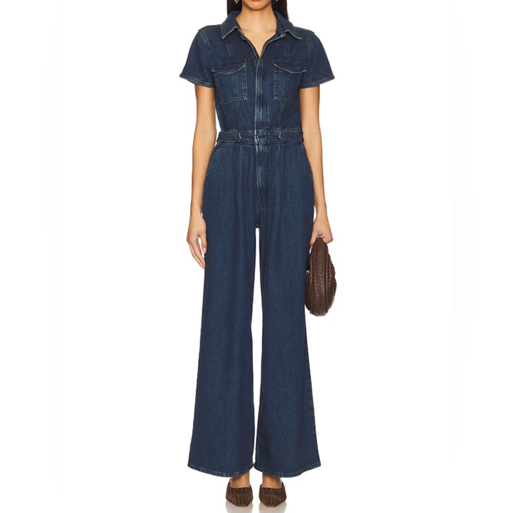 Good American Fit For Success Pleated Wide Leg jumpsuit in Indigo size xs/0